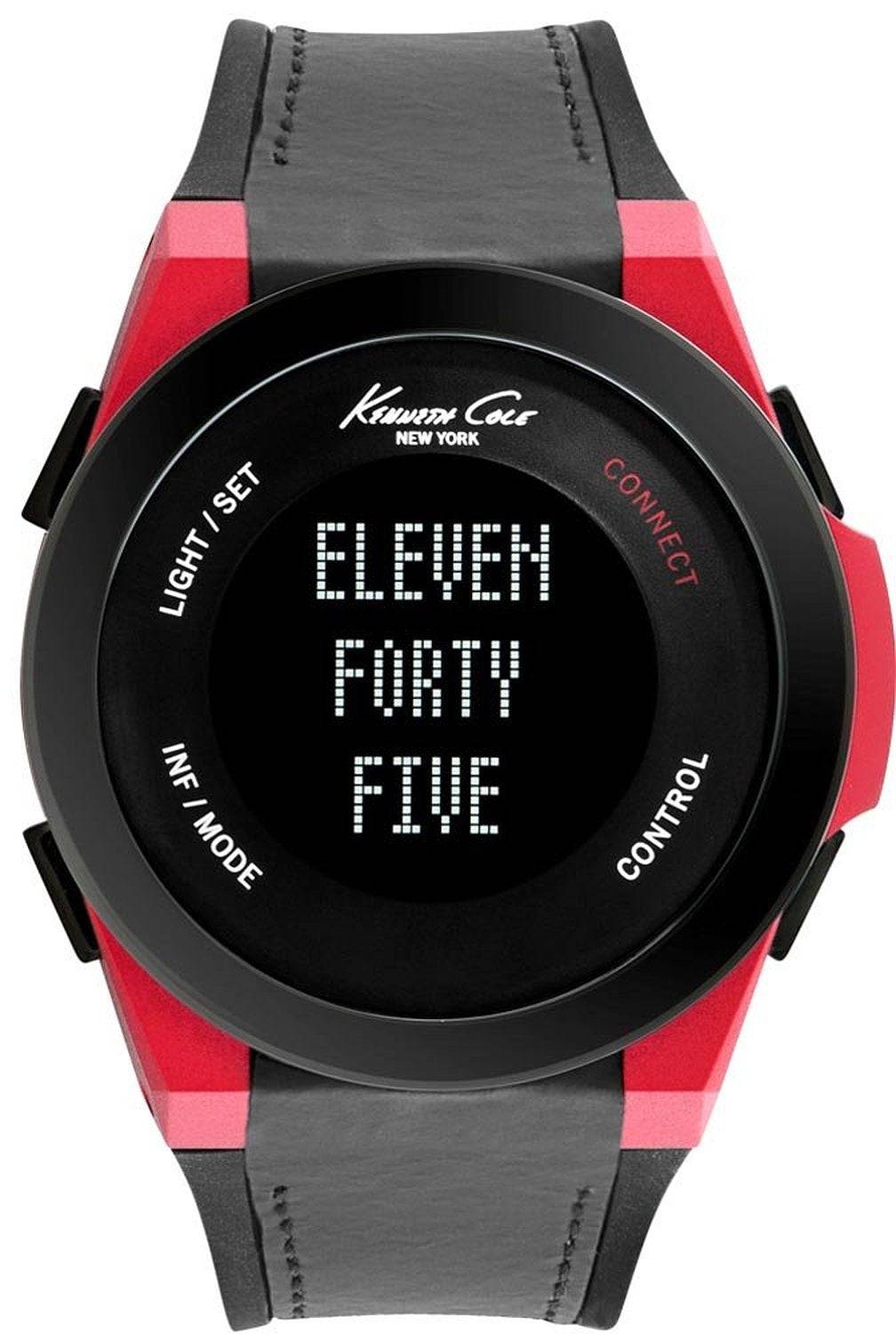 Kenneth Cole Herenhorloge met Rode RVS Kast en Zwarte Silicone Band - 46-52mm