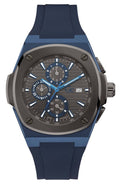 Gc Herenhorloge 44mm - Shape Y99004G5MF met blauwe siliconen band en zwarte chronograaf wijzerplaat, Swiss Made precisie voor heren.