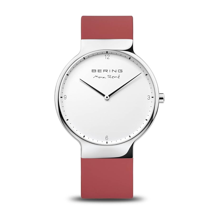 Bering Herenhorloge met Grijs RVS Kast en Opvallende Rode Siliconenband - 37-40mm