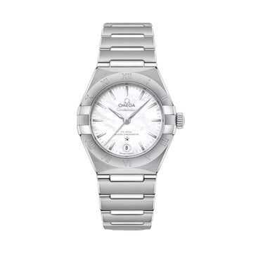 Omega Constellation Co-Axial Automatisch Dameshorloge O13110292005001 29mm met parelmoeren wijzerplaat en roestvrijstalen band. Luxe Swiss Made dames horloge voor stijlvolle gelegenheden.