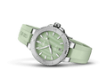 Oris Dameshorloge 36,5 mm met lichtgroene wijzerplaat en siliconen band. Stijlvolle tijdwaarneming met Zwitserse precisie voor moderne vrouwen.
