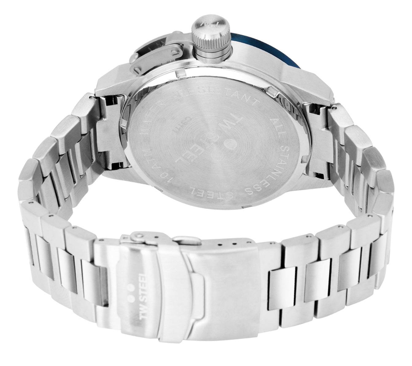 TW Steel CS111 Canteen Herenhorloge 45 mm met roestvrijstalen band en stevige sluiting, achterkant van de kast zichtbaar.