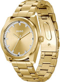 Hugo Boss Orange Bright HU1530354 herenhorloge 42mm in goudkleurig roestvrij staal met minimalistisch design en schakelband. Luxe accessoire voor herenmode.
