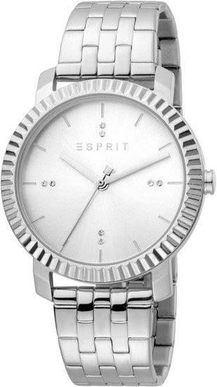 Esprit Menlo dameshorloge 36mm ES1L185M0045 met zilverkleurige schakelband en minimalistische wijzerplaat. Elegant horloge voor dames.