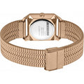 Achteraanzicht van de Esprit Cube Mini Dameshorloge 25mm - ES1L071M0035 met roségouden schakelband en sluiting. Elegant design voor dagelijks gebruik.