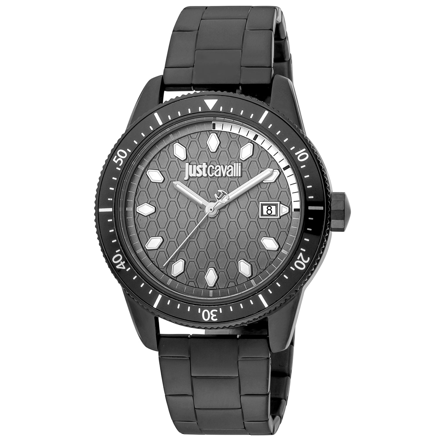 Just Cavalli Herenhorloge Zwart RVS met Grijze Wijzerplaat 41-45mm