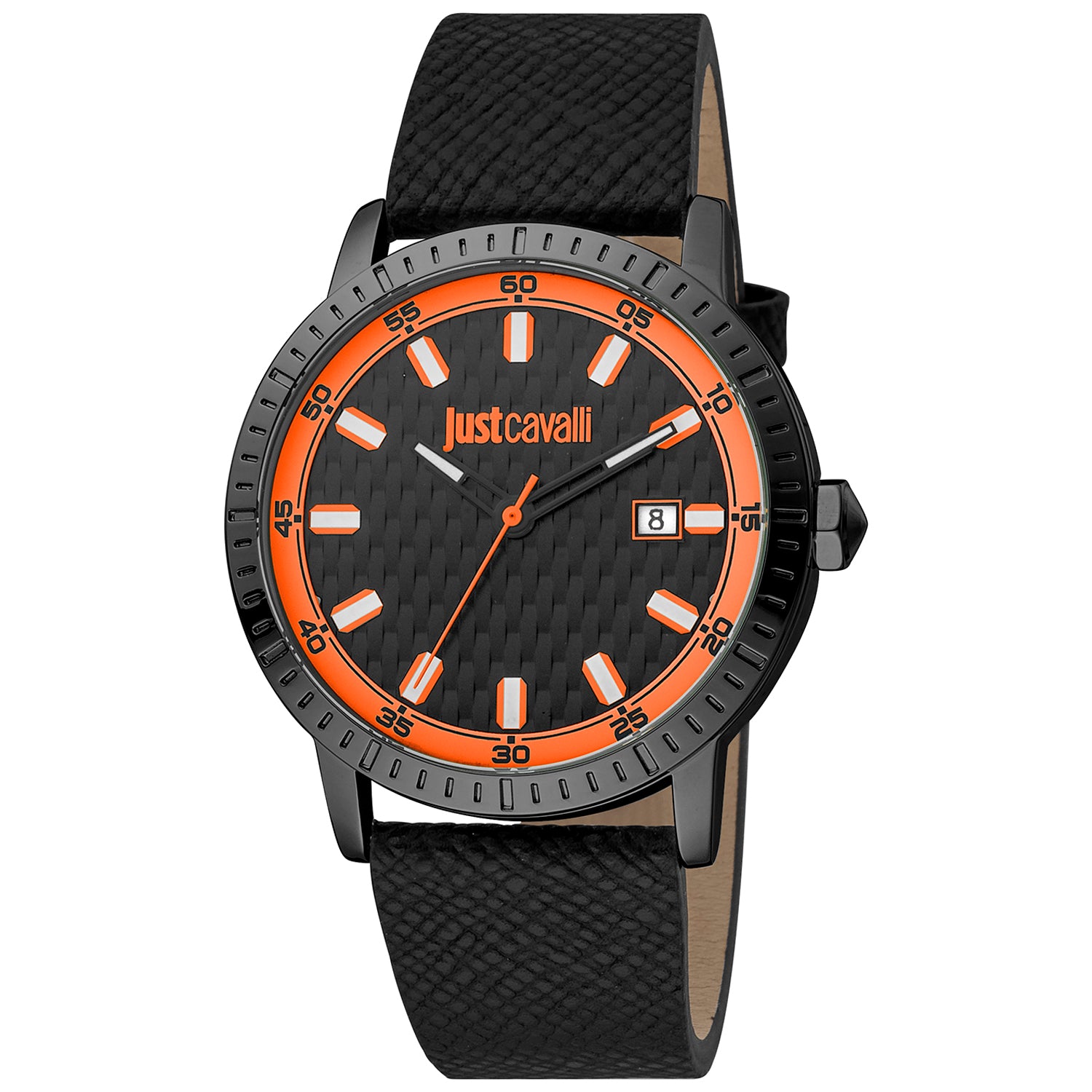 Just Cavalli Herenhorloge Zwart Leer RVS - Stijlvol & Tijdloos 41-45mm