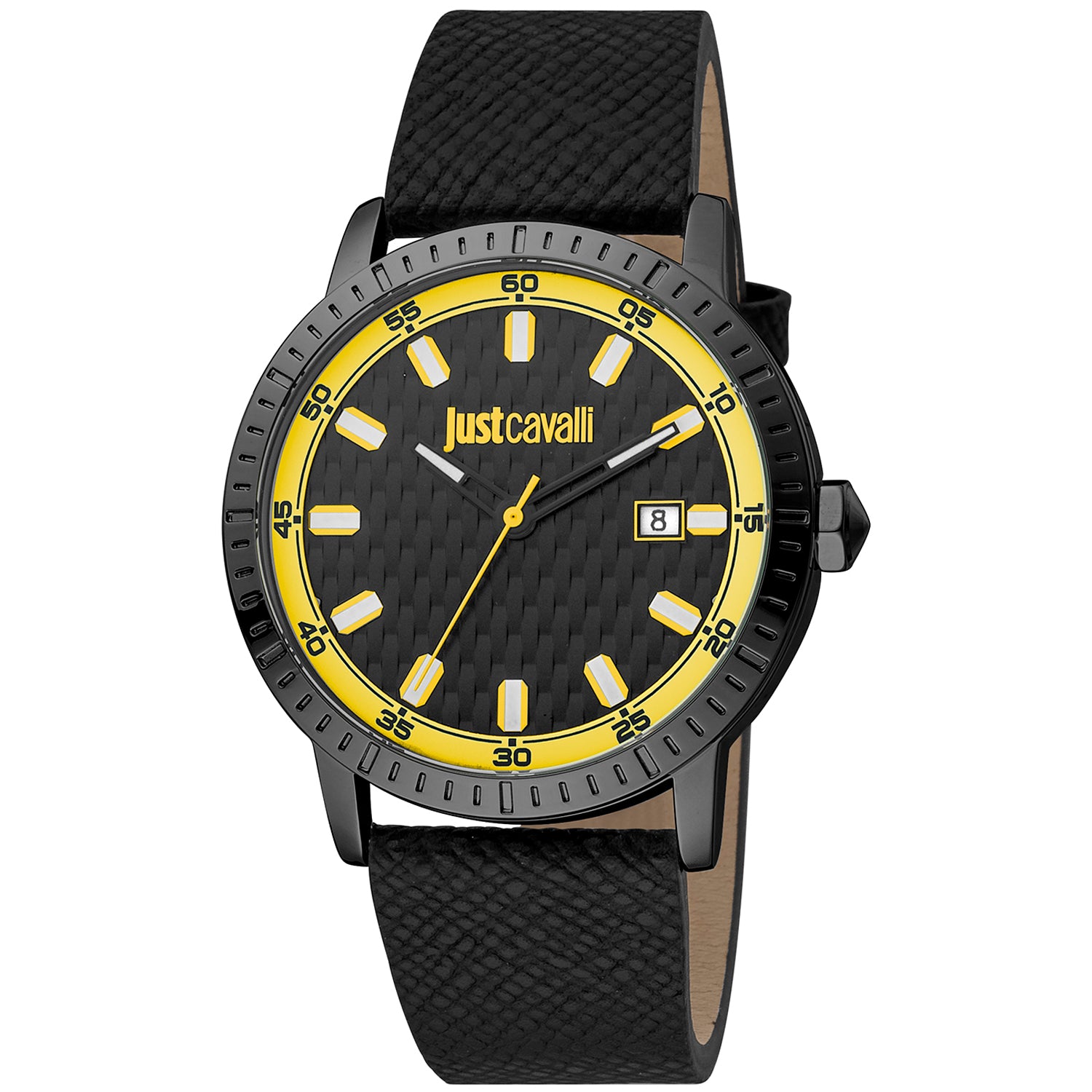 Just Cavalli Herenhorloge Zwart Leer RVS 41-45 mm