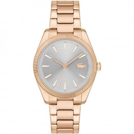 Lacoste dameshorloge LC2001242 in roségoud met 36mm kast en zilverkleurige wijzerplaat, elegant accessoire voor elke gelegenheid.