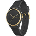 Lacoste Dameshorloge 36mm - Crocodelle Band in zwart met goudkleurige accenten, waterdicht tot 5 ATM en voorzien van quartz uurwerk.