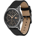 Lacoste Dameshorloge FLORENCE LC2001109 met zwart leren bandje en roségouden details. Elegant unisex horloge van 40mm voor elke gelegenheid.