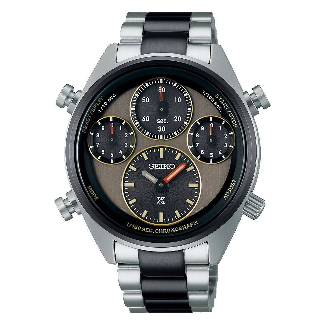 Seiko SFJ005P1 herenhorloge 42mm met stijlvol ontwerp, roestvrijstalen kast en zwarte wijzerplaat met chronograaf. Luxe Seiko herenhorloge voor elke gelegenheid.