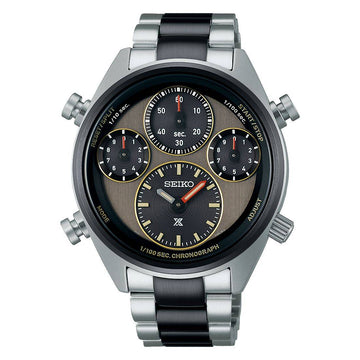 Seiko SFJ005P1 herenhorloge 42mm met stijlvol ontwerp, roestvrijstalen kast en zwarte wijzerplaat met chronograaf. Luxe Seiko herenhorloge voor elke gelegenheid.