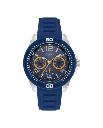 Guess Herenhorloge - RVS & Blauw Silicone - 46-52mm