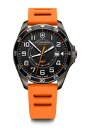 Koop Victorinox Fieldforce 241897 Horloge 42mm met oranje rubberen band en zwarte wijzerplaat met chronograaf. Swiss Made herenhorloge met datumfunctie.