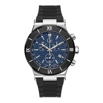 GC Herenhorloge - RVS Zilverkleurig, Zwarte Siliconen Band, Blauwe Wijzerplaat 41-45mm