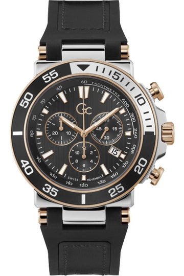 GC Herenhorloge Grijs RVS met Zwarte Siliconen Band - 41-45mm