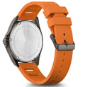 Achterkant van de Victorinox Fieldforce 241897 Chronograph 42mm met oranje siliconen band en roestvrijstalen kast. Koop Victorinox Fieldforce 241897 Horloge 42mm voor een sportieve en duurzame look.