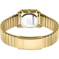 Achteraanzicht van de Esprit ES1L070E0075 Cube Mini Dameshorloge 25mm met goudkleurige roestvrijstalen schakelband. Luxe dameshorloge in moderne stijl.