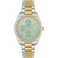 Lacoste Dameshorloge - LC2001364 Orsay 36mm met lichtgroene wijzerplaat, goud-zilveren RVS band en dag+datum functie, stijlvol en waterdicht.