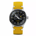 MeisterSinger S-AS902Y Astroscope Black-Yellow Automatic herenhorloge 40mm met zwart-geel design en unieke dagweergave. Luxe Zwitsers horloge voor heren.