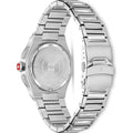 Achterkant van de Swiss Military Hanowa Sonoran Chronograaf SMWGI2102001 herenhorloge 43mm met roestvrijstalen band en Zwitsers logo op de kroon. Luxe Swiss Made horloge voor heren in de categorie sieraden en horloges.
