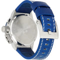 TW Steel Canteen CS122 Herenhorloge 45mm Redbull met blauwe lederen band en zilverkleurige gesp, achterkant van de kast zichtbaar.
