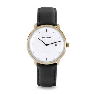 Lambretta Volta 39 Leder Gold Weiß Schwarz Dresswatch Herrenuhr – 39 mm